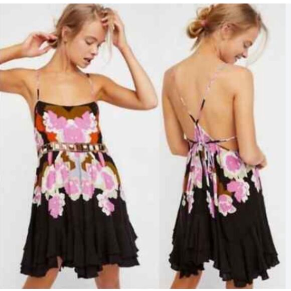 Intimately FREE PEOPLE Sweet Lucy Slip Mini Dress Printed Floral Tiered XS - Picture 1 of 6